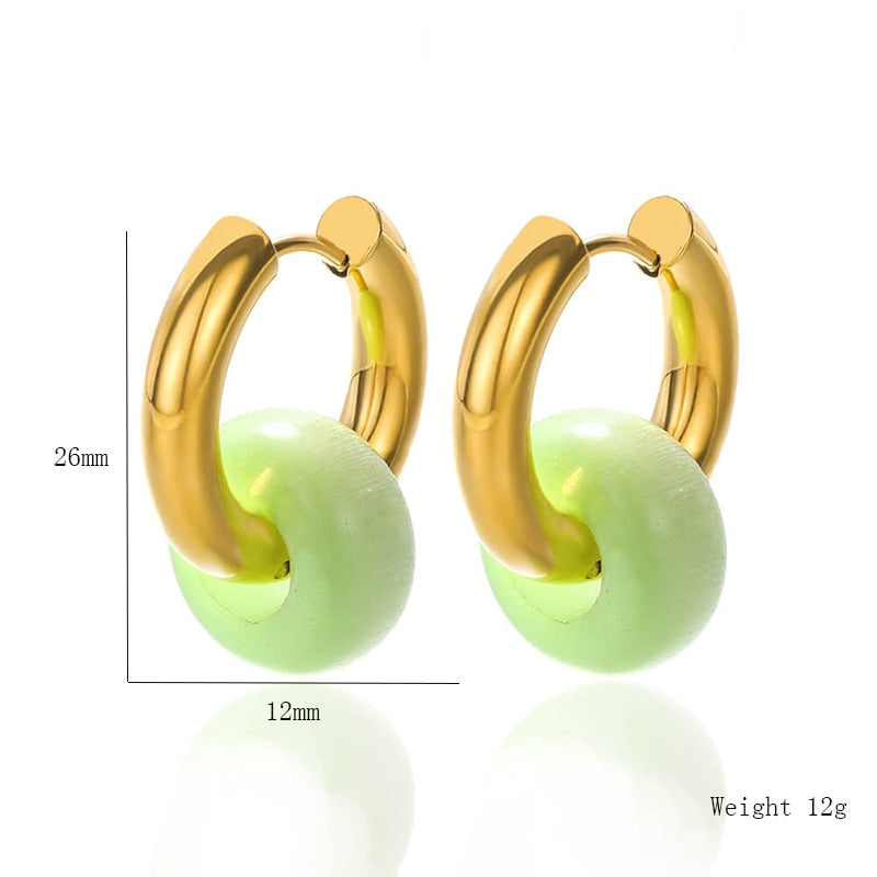Light Natural Stone Donut Chunky Hoop Earrings