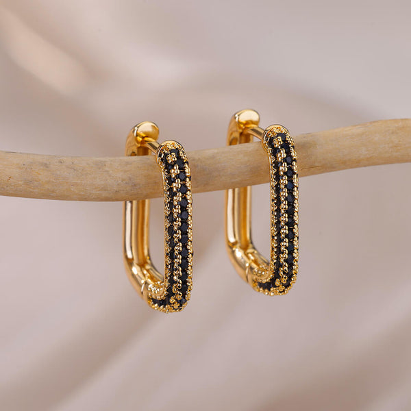 Stainless Steel Encrusted Gold Hoop Earrings