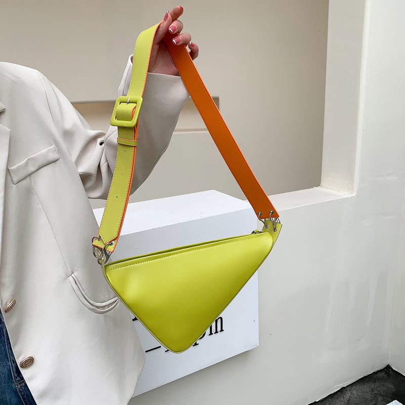 Block Color Triangle Faux Leather Shoulder Bag