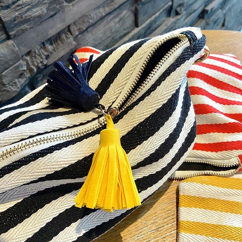 Striped Cotton Makeup Bags With A Zipper - Mad Jade's