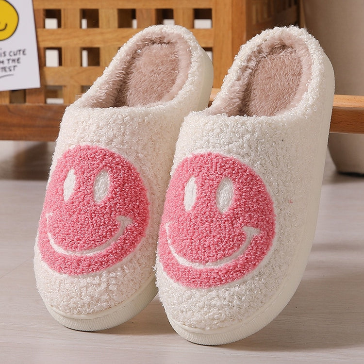 Fuzzy Smiley Face House Slippers In Multiple Colors