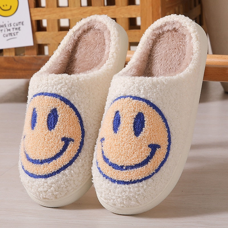 Fuzzy Smiley Face House Slippers In Multiple Colors
