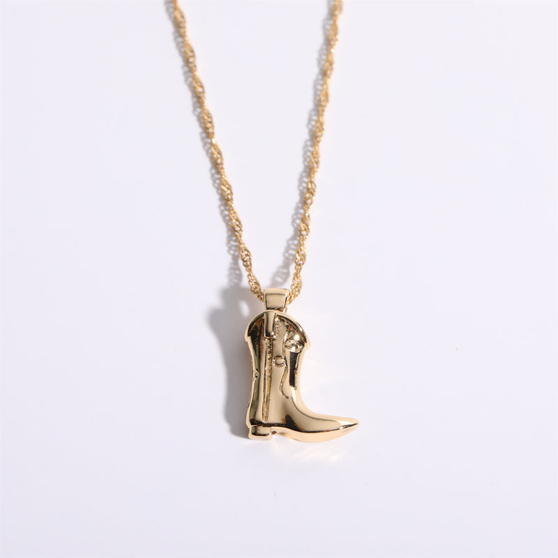Gold Cowboy Boot Pendant Necklace - Mad Jade's