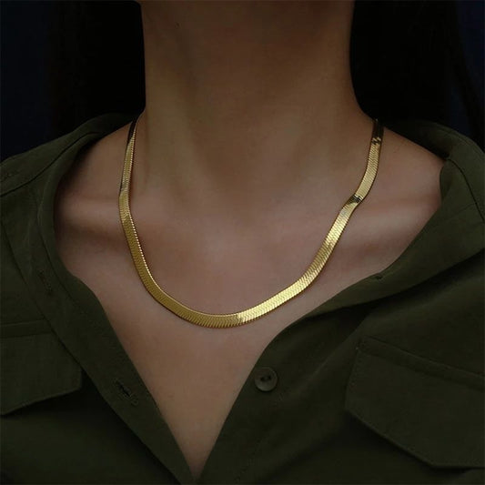 Water Resistant 925 Sterling Silver 18K Gold Plated Flat Chain Necklace