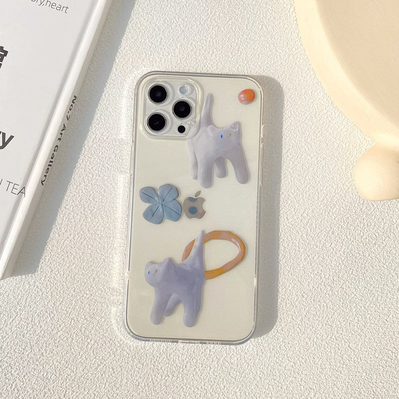 Cute Cat Art Cover Clear Silicone iPhone Case
