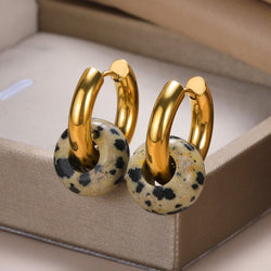 Light Natural Stone Donut Chunky Hoop Earrings