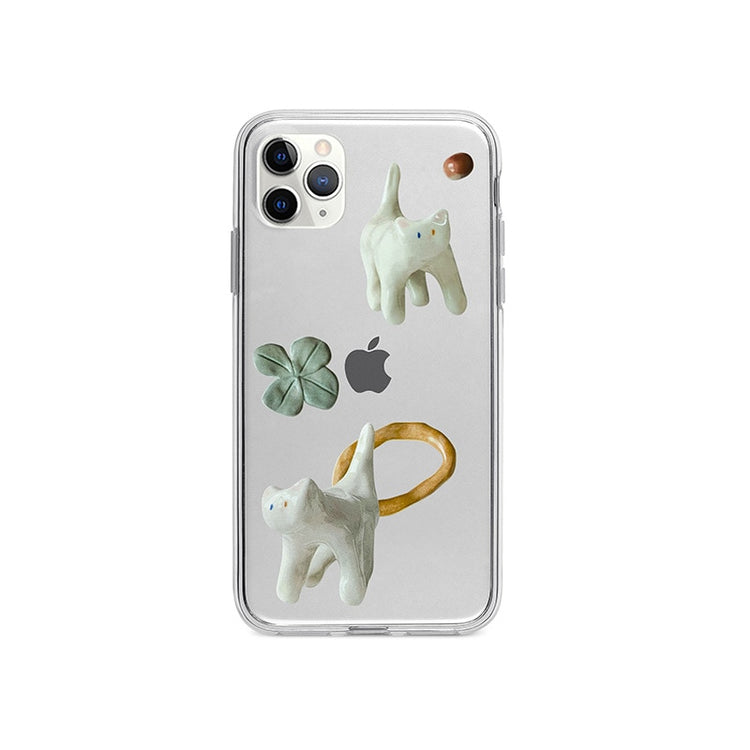 Cute Cat Art Cover Clear Silicone iPhone Case