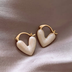 Cute Beige Heart Statement Earrings