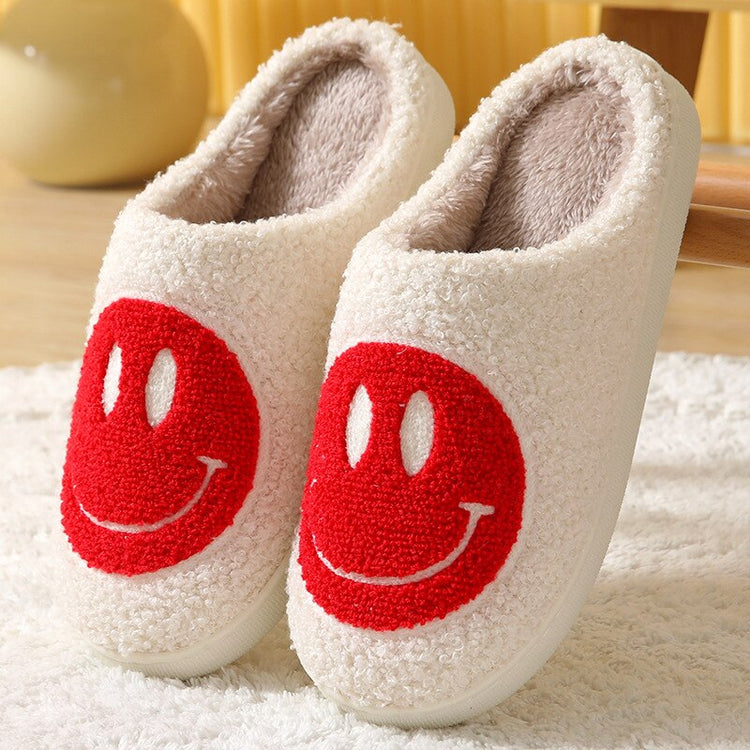 Fuzzy Smiley Face House Slippers In Multiple Colors