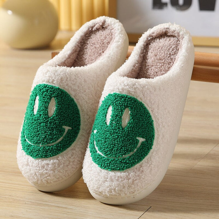 Fuzzy Smiley Face House Slippers In Multiple Colors