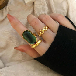 Chunky Sterling Silver Rings In Gold - Set of 2 - Mad Jade's