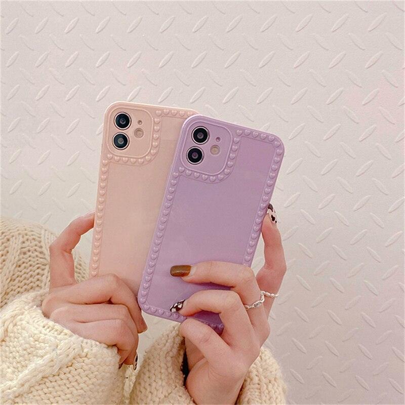Pastel Color Iphone Case With Heart Print - Mad Jade's