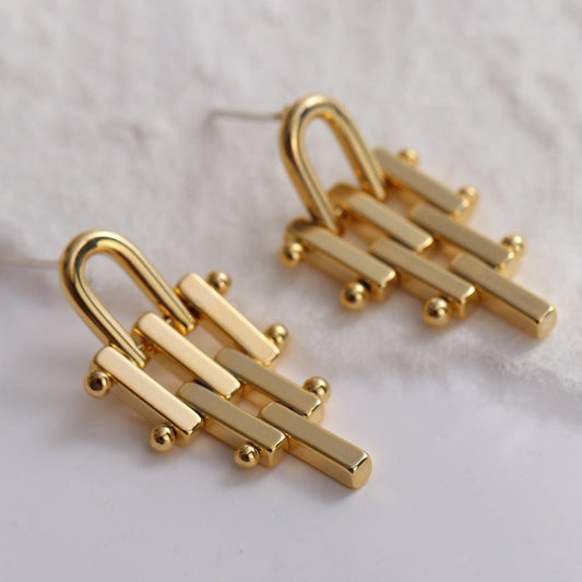 Geometric Dangle Earrings In Gold - Mad Jade's