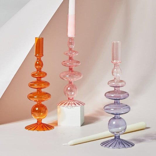 Tall Retro Glass Candlesticks - Mad Jade's