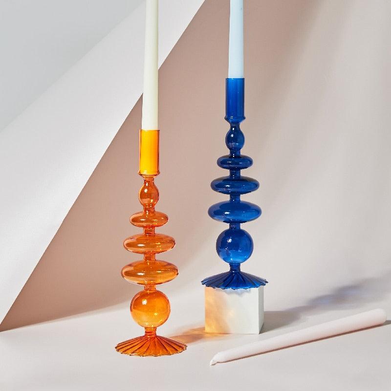 Tall Retro Glass Candlesticks - Mad Jade's