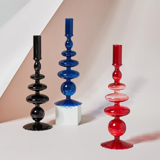 Tall Retro Glass Candlesticks - Mad Jade's