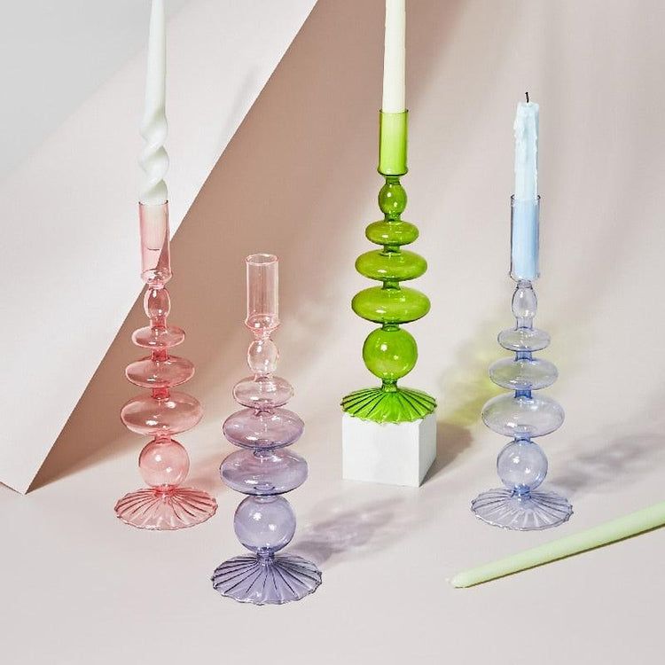 Tall Retro Glass Candlesticks - Mad Jade's