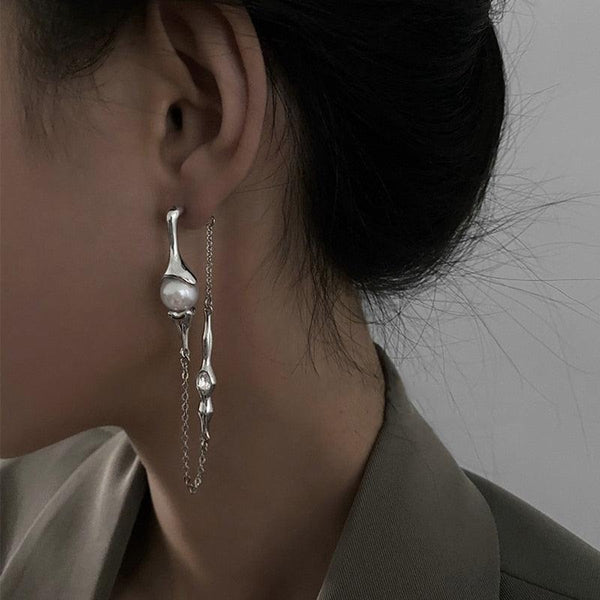 Asymmetric Pendant Earrings In Silver - Mad Jade's