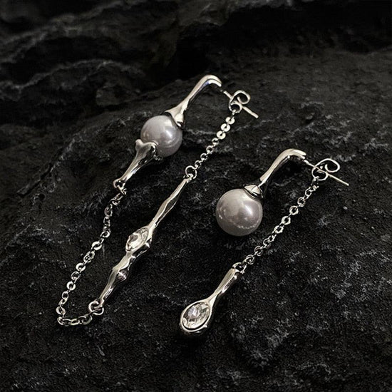 Asymmetric Pendant Earrings In Silver - Mad Jade's