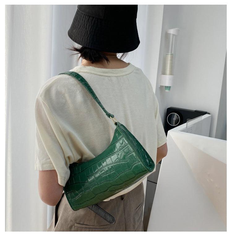 Small Croc Print Vintage Shoulder Bag - Mad Jade's