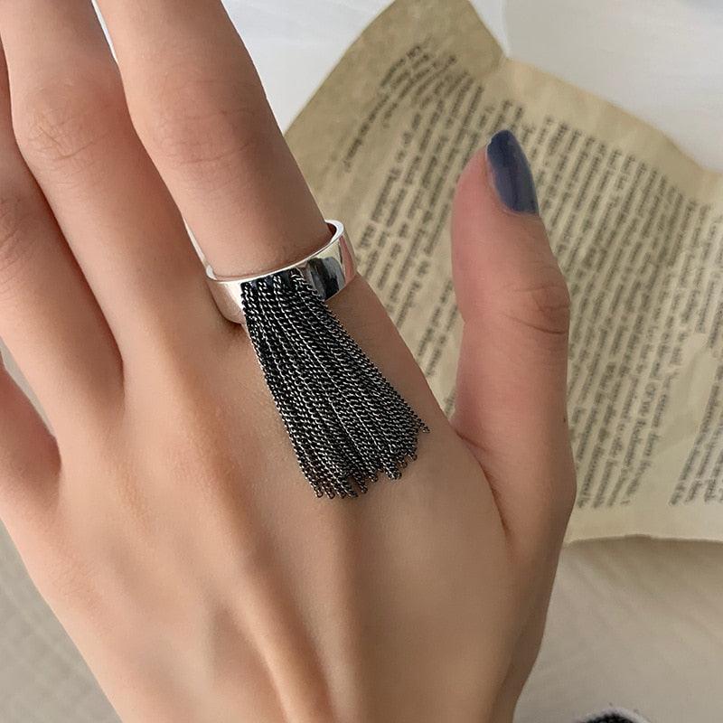 Chunky Silver Ring With Tassel - Mad Jade's