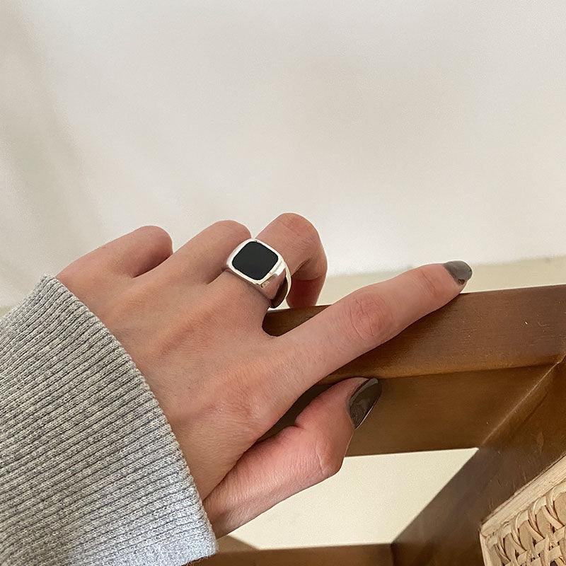 Chunky Sterling Silver Ring With Black Detail - Mad Jade's