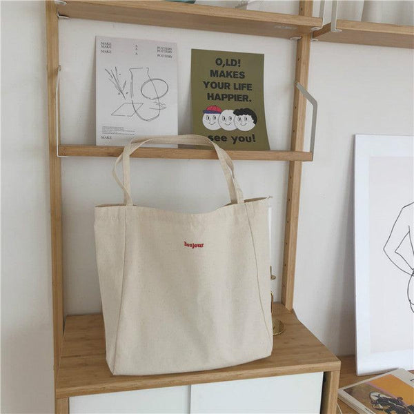 Light Canvas Tote Bag In Beige - Mad Jade's